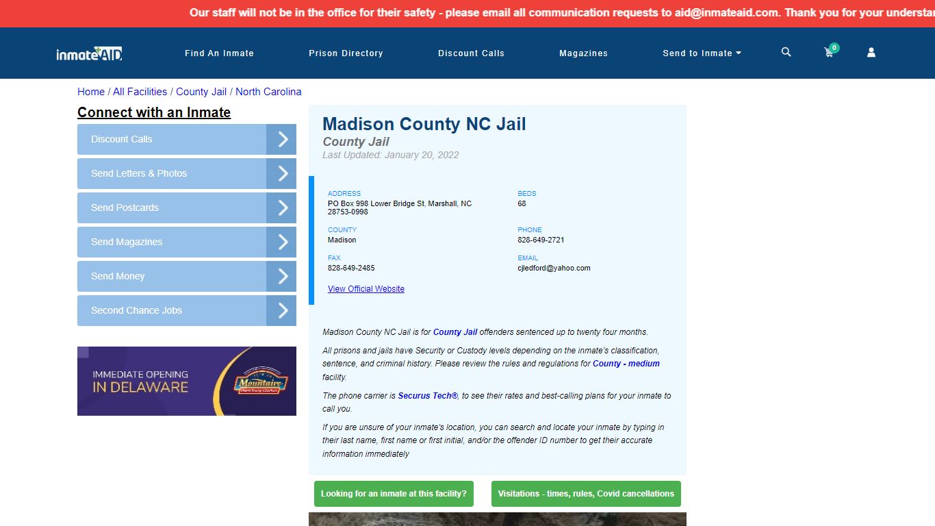 Madison County NC Jail - Inmate Locator - Marshall, NC